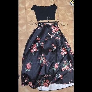 Floral Black Two-Piece Set Prom/Formal/BallGown